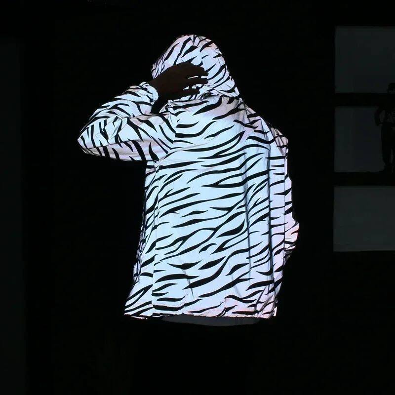 Men's Leopard Zebra Reflective Night Shining Hooded Windbrea