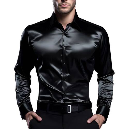 Men's Satin Luxury Dress Shirts Fashion Silk Smooth Male Tux