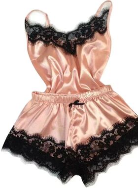 Summer Lace Silk Pajama Set for Women Sleepwear Sexy Lingeri
