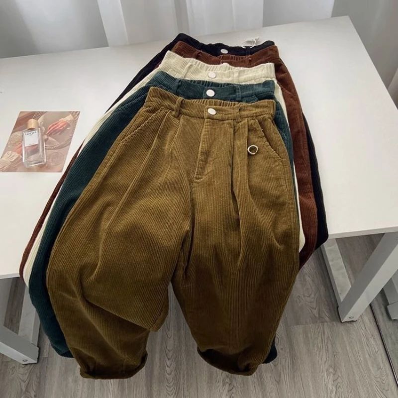 Vintage High Waist Corduroy Pants Women Spring Fall Straight