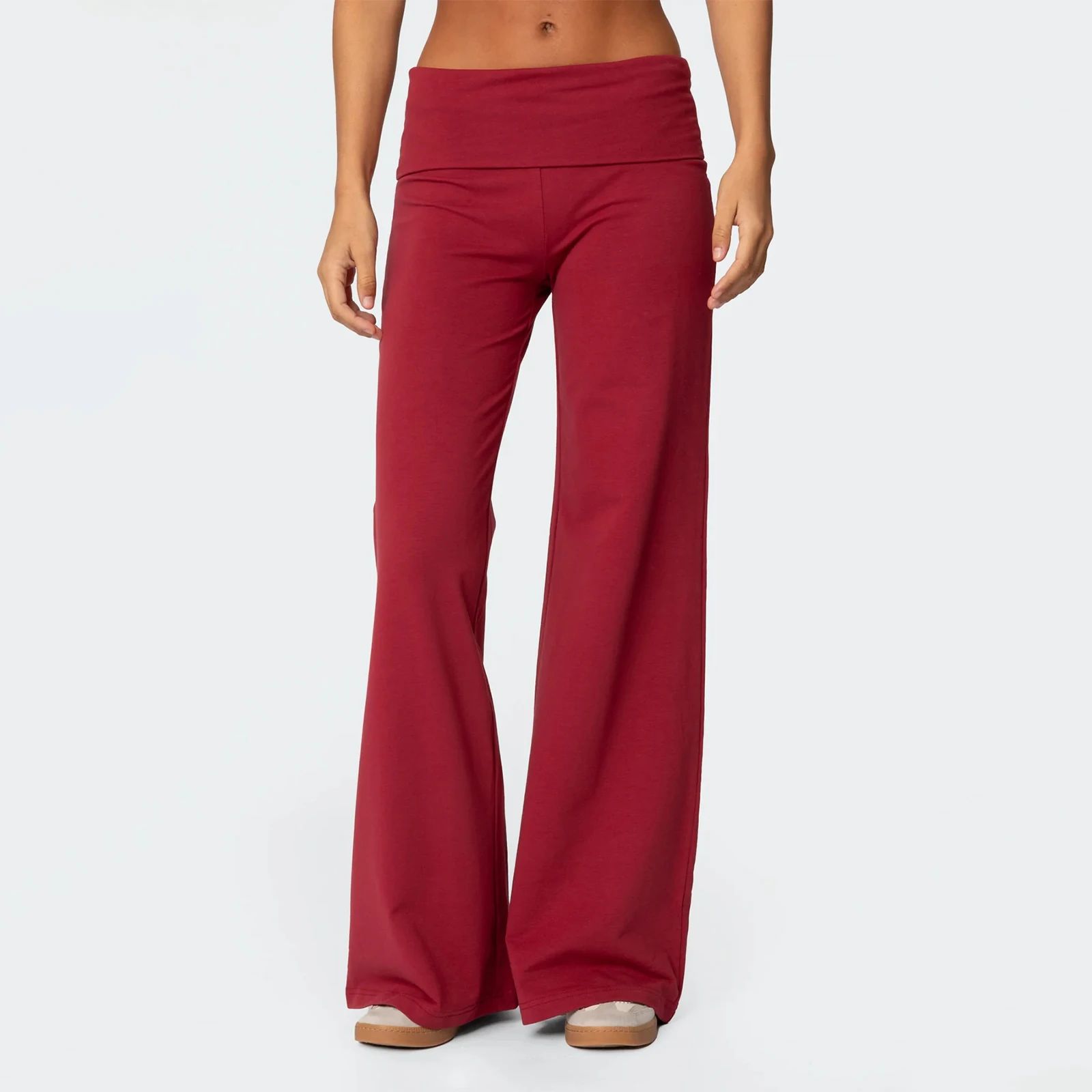 Casual Wide Leg Sweatpants for Women Fold Over Low Rise Flar