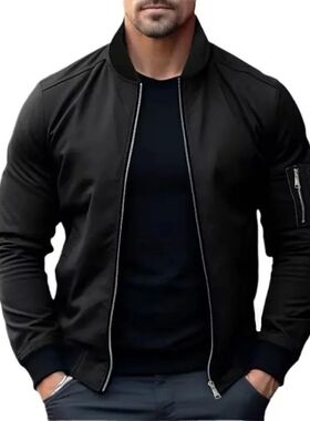 New Jackets for Men Solid Color Bomber Jacket Coat Business
