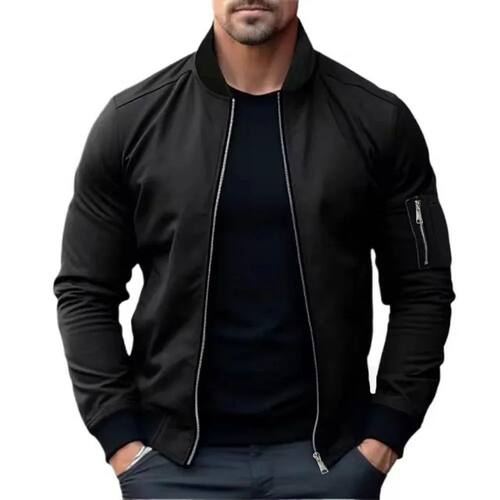 New Jackets for Men Solid Color Bomber Jacket Coat Business