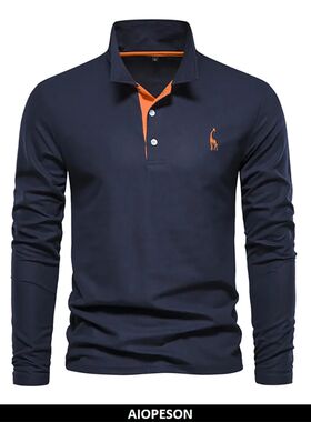 AIOPESON 2023 New Men's Deer Embroidery Polo Shirts Solid Co