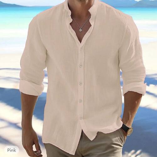 Cotton Linen Hot Sale Men's Long-Sleeved Shirts Summer Solid