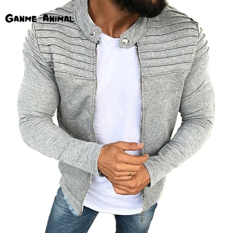Autumn Sports Casual Men Jacket Men's Pleats Slim Stripe Fit