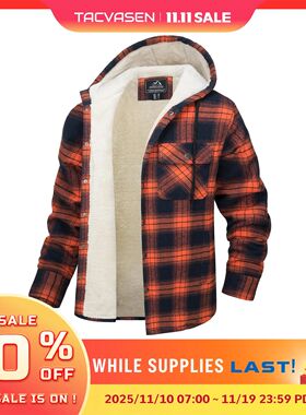 TACVASEN Sherpa Lined Flannel Jacket Mens Heavyweight Hooded
