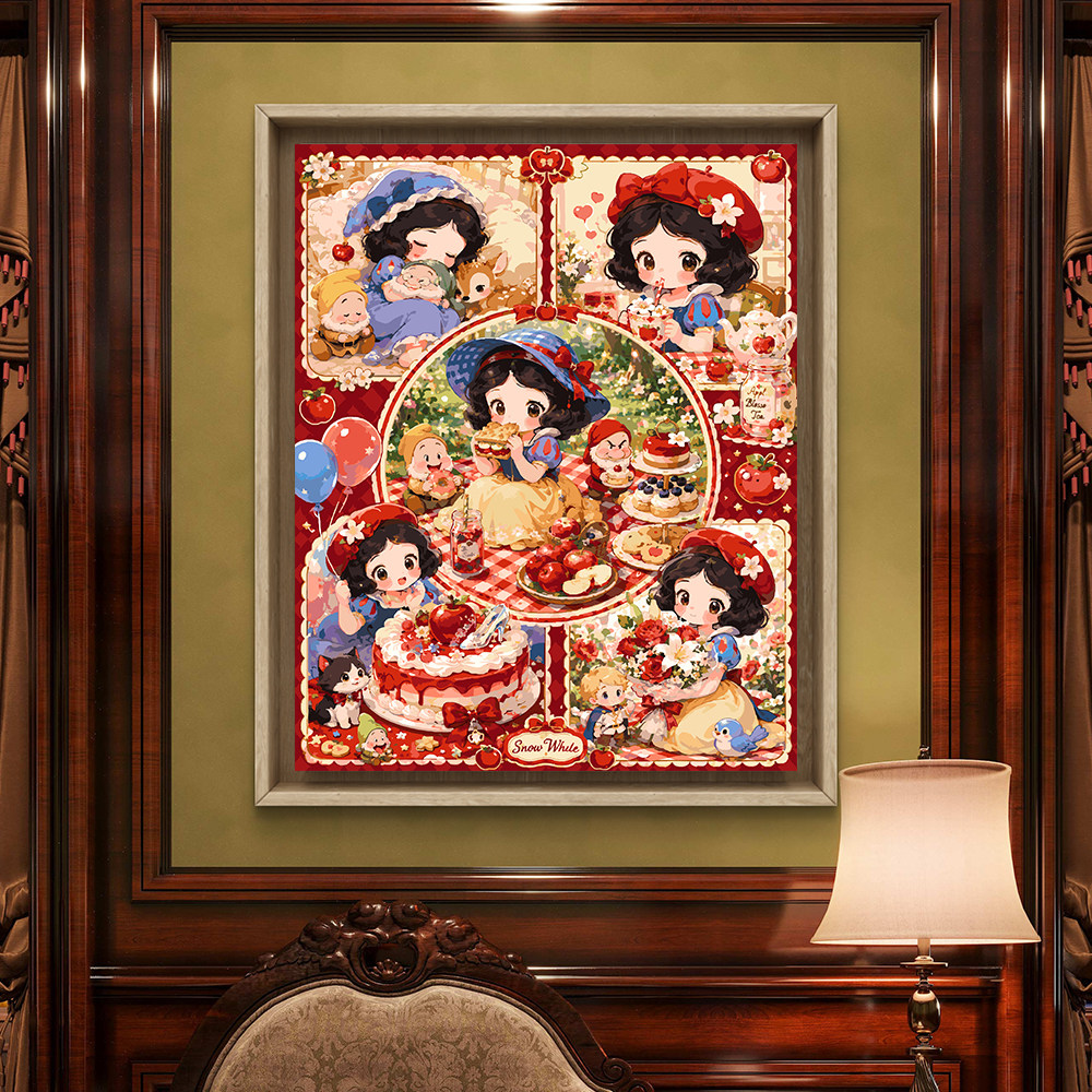 宝藏湾 数字油画diy白雪公主下午茶日记多色肌理油画高还原装饰画