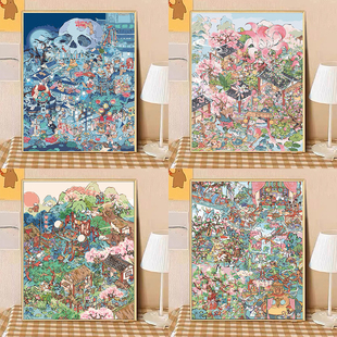 宝藏湾 数字油画diy秘境诡市高难度填色填充卡通手绘油彩画数字画