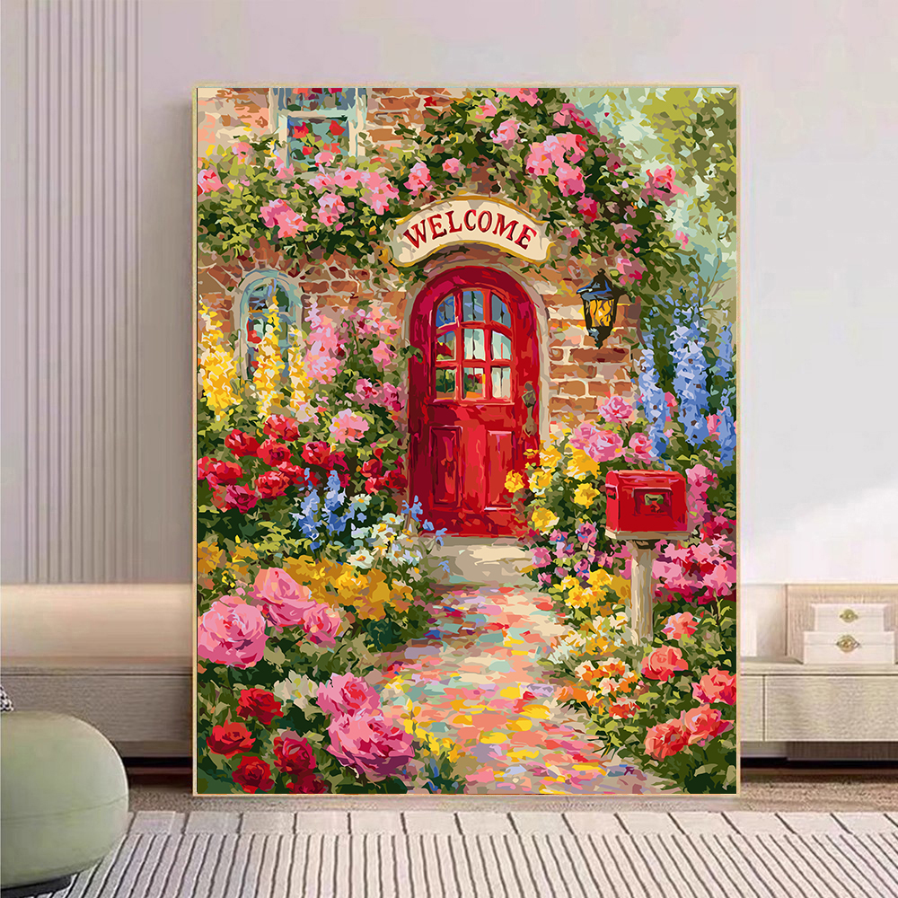 宝藏湾 数字油画diy花园小屋肌理画填充油画高难度装饰画数字画