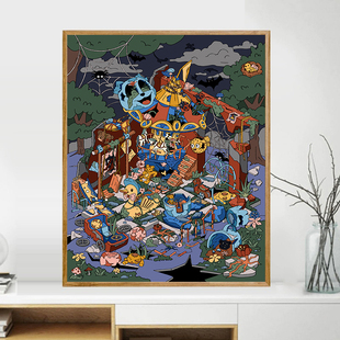 宝藏湾 数字油画diy破败游乐园可爱治愈填色多色填充数字画独家画