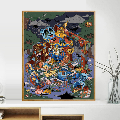 宝藏湾 数字油画diy破败游乐园可爱治愈填色多色填充数字画独家画