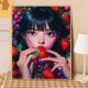 宝藏湾 饰画送礼 数字油画diy草莓女孩手工填充油画治愈系数字画装