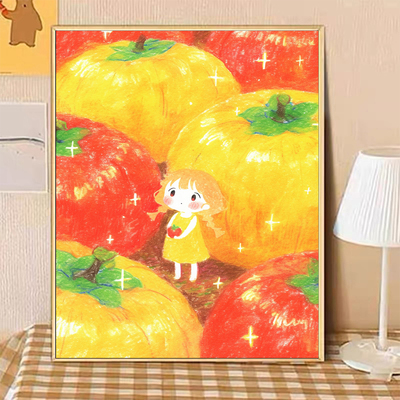宝藏湾 数字油画diy甜柿之约填充绘画可爱油画填色数字画填色挂画