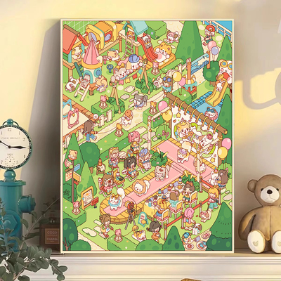 宝藏湾 数字油画diy宠物乐园可爱系填色画多色填充数字画独家挂画