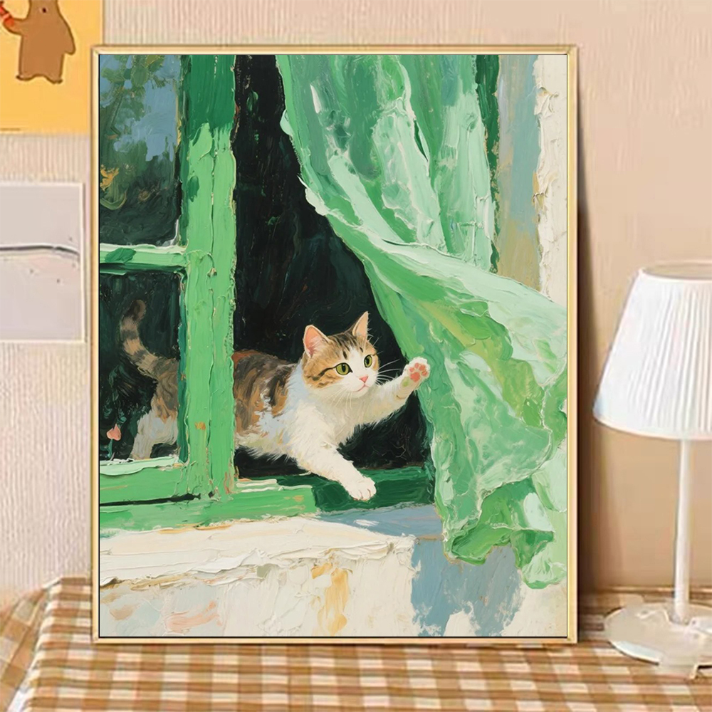 宝藏湾 数字油画diy绿帘戏影自愈系填充绘画可爱填色数字画挂画