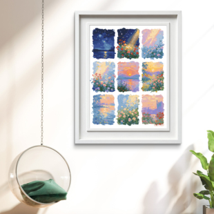 宝藏湾 数字油画diy花与暮色花卉肌理画填充唯美油画高还原装饰画