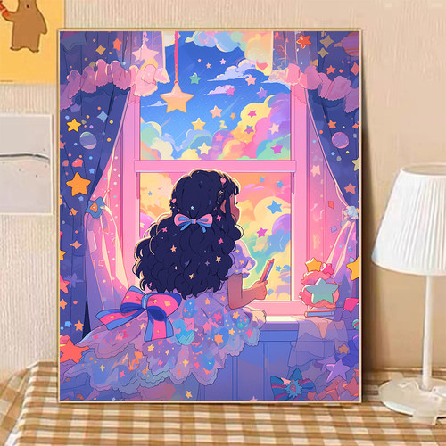 宝藏湾 数字油画diy彩虹星空手工填色油彩画治愈系装饰画生日礼物