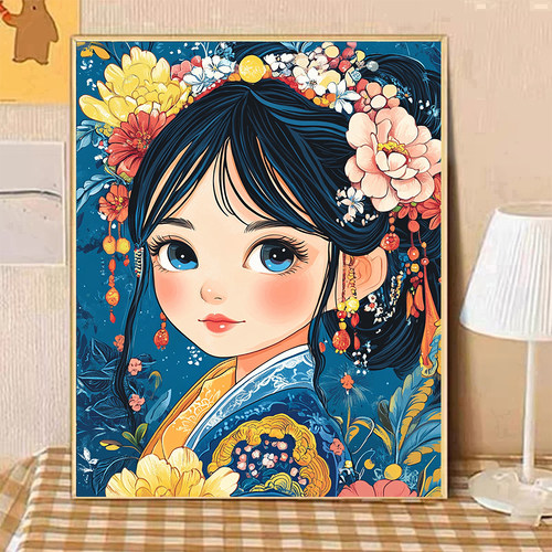 宝藏湾 数字油画diy簪花意韵填充绘画可爱油画填色数字画填色挂画