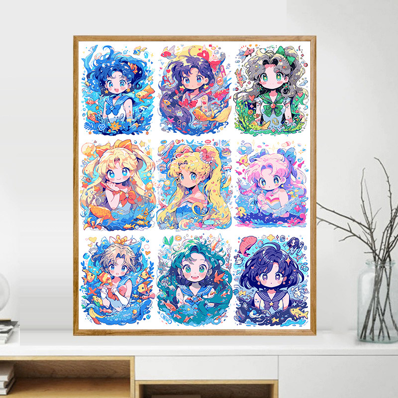 宝藏湾 数字油画diy美少女战士填色可爱绘画填充画数字画独家挂画