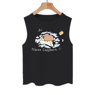 卡皮巴拉可爱水豚君卡比巴周边无袖T恤衫男女儿童装学生纯棉背心