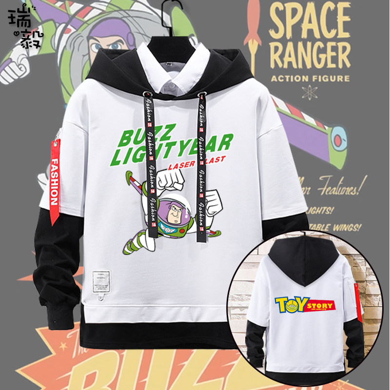 巴斯光年玩具总动员假两件连帽卫衣男女儿童装学生款宝宝外套帽衫