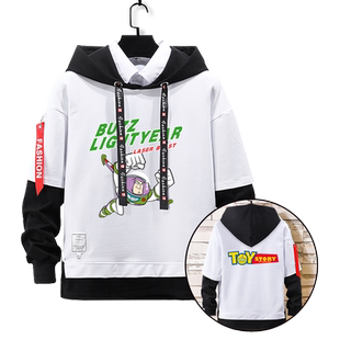 巴斯光年玩具总动员假两件连帽卫衣男女儿童装学生款宝宝外套帽衫