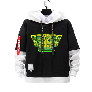 三星堆中国风考古青铜面具纵目人国潮假两件连帽卫衣男女儿童外套