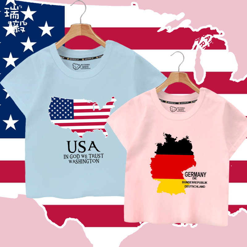 美国俄罗斯德国英国中国运动会国家加油短袖T恤衫男女儿童装半袖