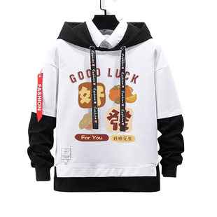 平安喜乐祝你好运虎年GOOD LUCK假两件连帽卫衣男女儿童学生外套