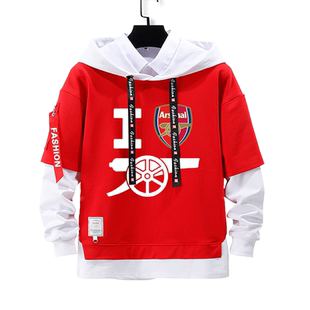 阿森纳队服枪手奥巴梅扬足球迷服假两件连帽卫衣男女儿童学生外套
