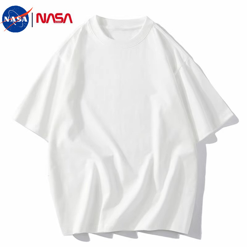NASA纯棉短袖t恤女纯白内搭纯色白色情侣款男打底衫上衣体恤大码