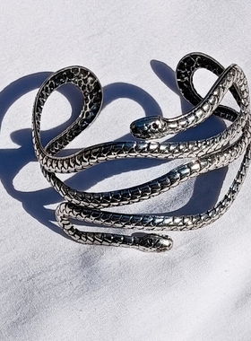 青岛外贸流行饰品欧美原单正品个性夸张复古银抽象双头蛇精品手镯