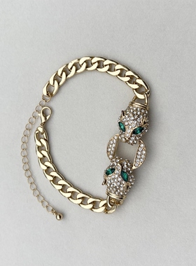 青岛外贸流行饰品欧美原单个性小众设计热卖满钻豹头精品手链