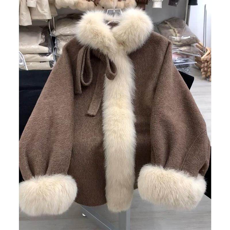 咖色加厚呢子短款毛领大衣女2025年新款秋冬高级感环保毛毛呢外套,女装/女士精品,时尚套装,淘宝优惠券,粉丝福利购,淘宝优惠卷