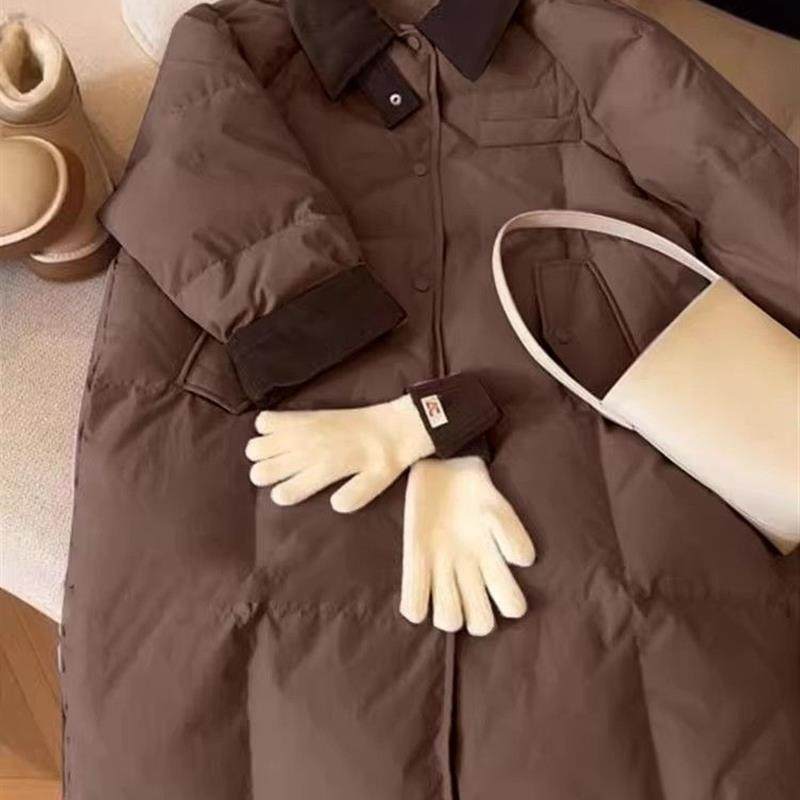 美拉德ins拼接灯芯绒翻领2025秋冬季过膝中长款加厚保暖棉服外套,女装/女士精品,时尚套装,淘宝优惠券,粉丝福利购,淘宝优惠卷