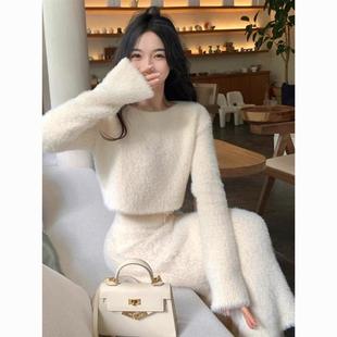 盐系纯欲穿搭两件套装 名媛气质针织毛衣包臀半身裙 女2025秋冬新款