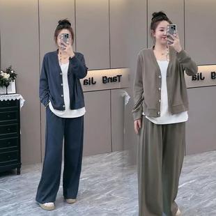 大码女装新款胖mm妹妹时髦宽松懒惰风卫衣套装女假两件套阔腿裤子