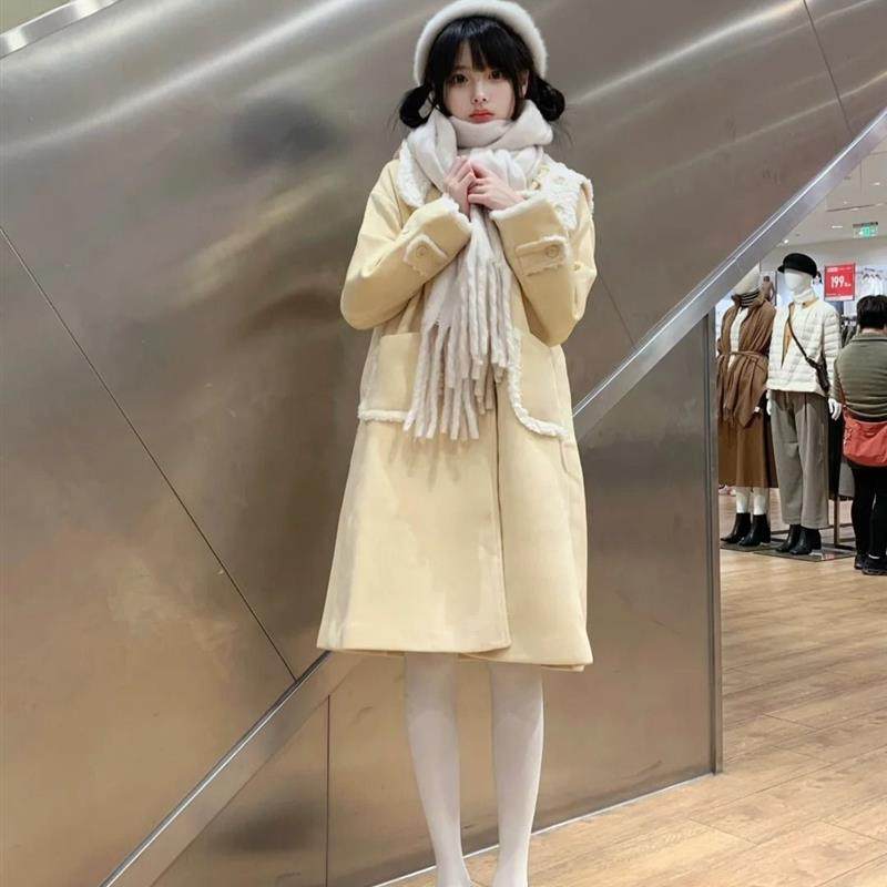 韩系小香风奶黄色学院风毛呢外套女秋冬小个子加厚中长款呢子大衣,女装/女士精品,时尚套装,淘宝优惠券,粉丝福利购,淘宝优惠卷