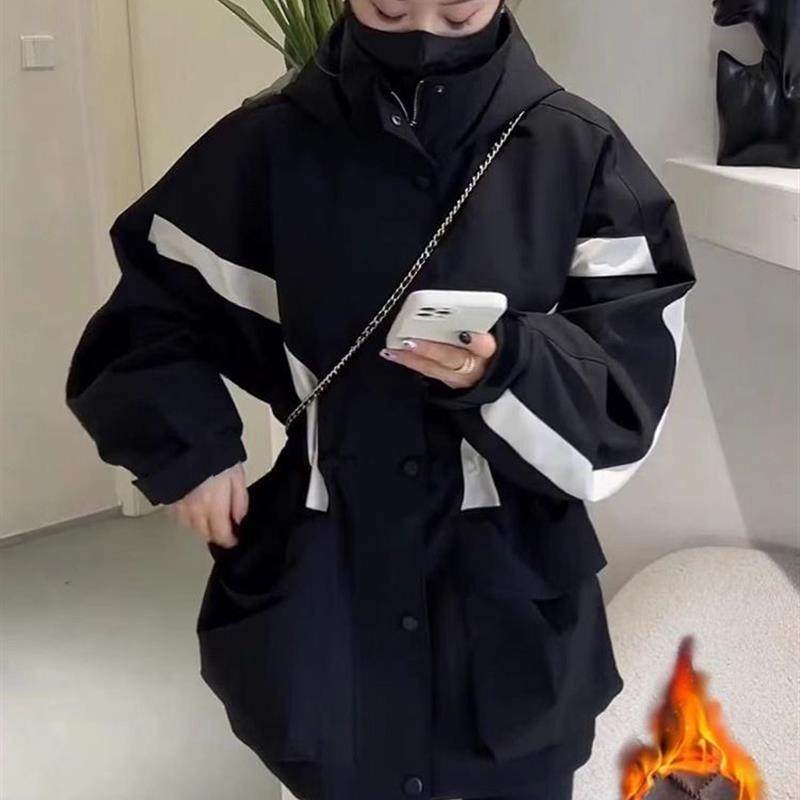 二棉撞色连帽加棉棒球服风衣女2025秋冬季韩版收腰显瘦冲锋衣外套,女装/女士精品,时尚套装,淘宝优惠券,粉丝福利购,淘宝优惠卷