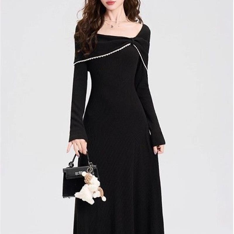 2025秋冬高级感新款气质淑女长裙子纯欲风小众爆款法式收腰连衣裙