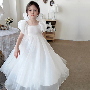 花房姑娘女童生日公主裙花童礼服裙中大童长裙儿童纯色短袖 连衣裙