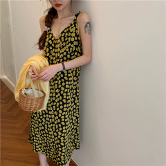 Real price; yellow daisy simple Sling Dress