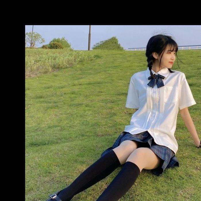 原创jk衬衫短袖风琴褶基础款日系学院风正版奶白色制服衬衣女夏季