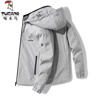 休闲百搭加绒上衣 防风风衣男装 啄木鸟可拆卸连帽外套男春秋季 新款