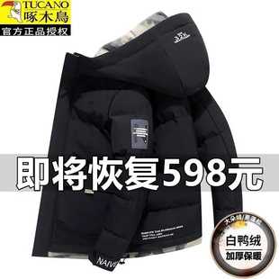休闲冬装 加厚保暖连帽棉衣男士 外套潮 新款 啄木鸟羽绒服男2025冬季