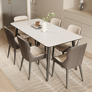 岩板餐桌轻奢简约现代家用长方形饭桌依诺白色岩板桌子餐桌椅子