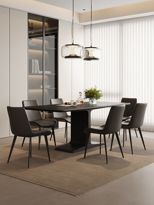 黑色石板餐桌意大利极简主义长方形桌子现代简单的小公寓客厅家庭