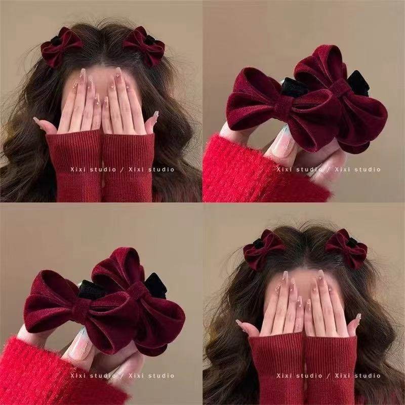 赫本公主新年红色丝绒蝴蝶结发夹女法式复古感刘海夹头饰抓夹,饰品/流行首饰/时尚饰品新,民族风发饰,淘宝优惠券,粉丝福利购,淘宝优惠卷