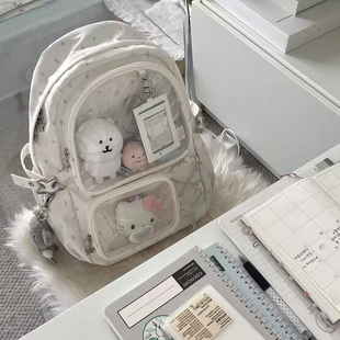 韩系ins星星二次元透明书包吧唧带痛层初中生背包大容量双肩包女